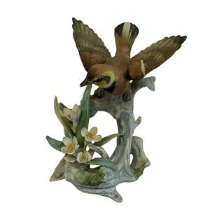 Vintage Ceramic Bird Figurine‎ Perched on Branch with Flowers KW440